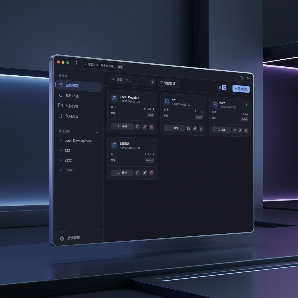 Axon Terminal actual UI showing host management and server cards